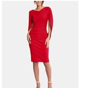 Like NEW Betsy & Adam Red Ruched Caped Sheath Dress 6